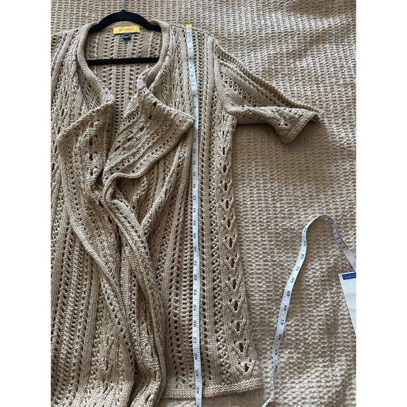St. John Collection Knit Cardigan Short Sleeve Open Front Beige Small - Picture 7 of 7